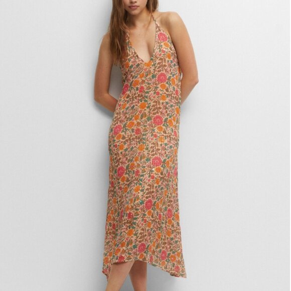 Pull&Bear Sequinned Floral Dress Halter Neck XL Goddess Boho Fairy Resort